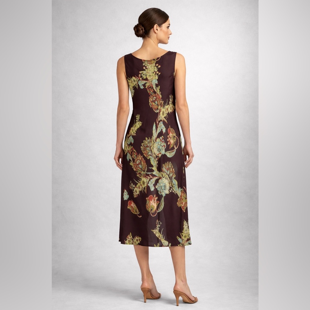 Harari 100%‎ Silk Brown Floral Cowl Neck Sleeveless Dress semi-sheer Size M $394 - Picture 3 of 7